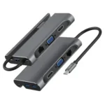 Havit HB4001 7 in 1 TYPE-C HUB Price in BD - Top view of grey Havit HB4001 7-in-1 Type-C hub with HDMI, PD charging, and card reader ports