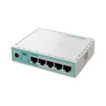 Mikrotik hEX E50UG 5 Port PoE Gigabit Router Price in BD - Compact Mikrotik hEX E50UG 5-port gigabit Ethernet router with power adapter.