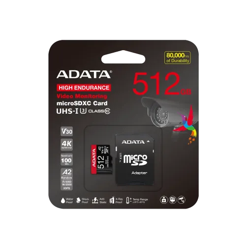 ADATA High-Endurance 512GB UHS-I Class 10 microSDXC Memory Card Price in BD - 512GB heavy-duty micro card for surveillance and dash cams