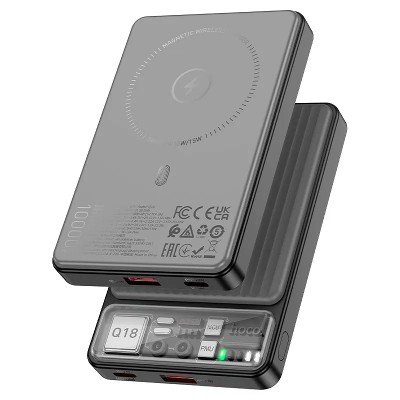 Hoco Q18 22.5W 10000mAh Wireless Magnetic Power Bank Price in Bangladesh - Transparent slim portable charger with fast charging
