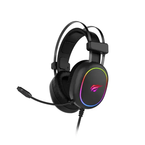 Havit HV-H2016D Wired Gaming Headphone Price in BD - Front view of Havit HV-H2016D gaming headphone with RGB lighting and microphone