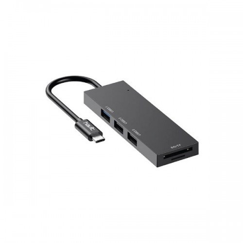hv-hb4002-1-500x500 Havit HV-HB4002 5 in 1 HUB Price in BD - Top view of grey Havit HV-HB4002 5 in 1 hub with display output and USB expansion ports