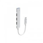 Havit HV-HB41 4 Port Type C Aluminium Alloy HUB Price in BD - Top view of silver Havit HV-HB41 USB-C aluminium hub with integrated Type-C cable