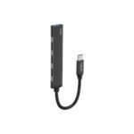 Havit HV-HB41 4 Port Type C Aluminium Alloy HUB Price in BD - Top view of silver Havit HV-HB41 USB-C aluminium hub with integrated Type-C cable