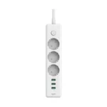 Havit HV-SP8813 3AC Slot+3 USB Switch Power Strip Price in BD - Top view of white Havit HV-SP8813 power strip with 3 AC outlets, 3 USB ports, and power switch