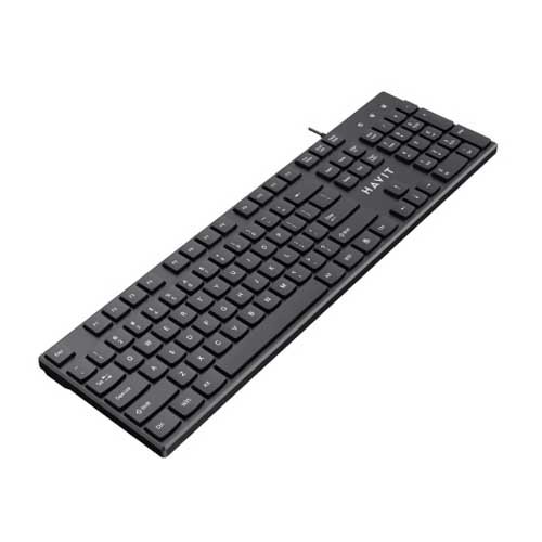 kb250-02-500x500 Havit KB250 USB Wired Keyboard Price in BD - Top view of Havit KB250 USB wired keyboard on office desk