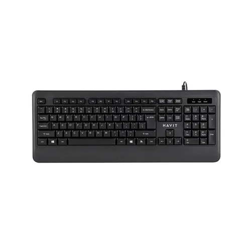 kb253-02-500x500 HAVIT KB253 USB Wired Keyboard Price in BD - Top view of HAVIT KB253 USB wired keyboard on office desk