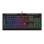 Havit KB487L Multi-Function USB Backlit Gaming Keyboard Price in BD - Top view of Havit KB487L multi-function backlit gaming keyboard on desk