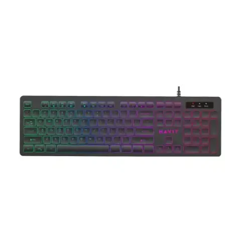 HAVIT KB660L USB Multi-function Backlit Keyboard Price in BD - Top view of HAVIT KB660L backlit multi-function USB keyboard on office desk
