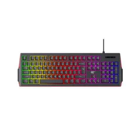 Havit KB866L Multi-function Backlit Membrane Gaming Keyboard Price in BD - Top view of Havit KB866L backlit membrane gaming keyboard on desk