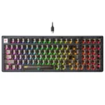 Havit KB875L RGB Mechanical Gaming Keyboard Price in BD - Top view of Havit KB875L RGB mechanical keyboard on gaming desk