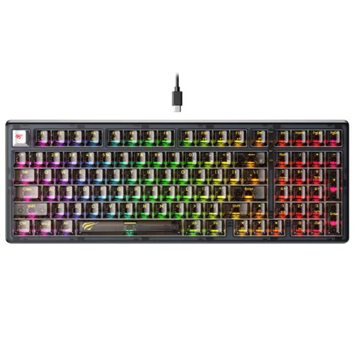 kb875l-04-500x500 Havit KB875L RGB Mechanical Gaming Keyboard Price in BD - Top view of Havit KB875L RGB mechanical keyboard on gaming desk