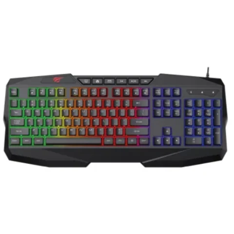 Havit KB878L Gamenote USB Multi-Function Backlit Keyboard Price in BD - Top view of Havit KB878L multi-function backlit gaming keyboard on desk