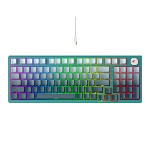 Havit KB899L RGB Gaming Mechanical Keyboard Price in BD - Top view of Havit KB899L RGB mechanical gaming keyboard on desk
