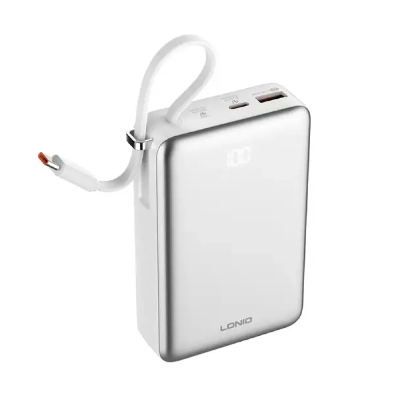 ldnio-pq44-65w-20000mah-magnetic-wireless-power-bank-with-usb-c-cable-1 LDNIO PQ44 65W 20000mAh Magnetic Wireless Power Bank Price in Bangladesh - High-capacity laptop power bank with built-in cable and LED display