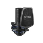 Boya BY-M1000 Pro Large Diaphragm Condenser Microphone Price in BD - Professional black studio XLR microphone with shock mount and pop filter.