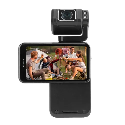 ORDRO M3 5K Gimbal Stabilizer Action Camera Price in BD - Advanced black action camera featuring an integrated motorized gimbal stabilizer and touch screen display