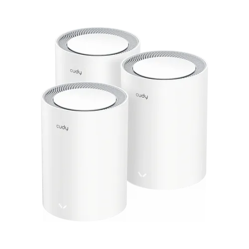 m3000-3-pack-white-500x500 Cudy M3000 AX3000 2.5G Dual Band Wi-Fi 6 Mesh Router (3 Pack) Price in BD - Three cylindrical white Cudy M3000 Wi-Fi 6 mesh router units.