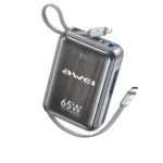 Awei MH818 20000mAh 65W Fast Charging Power Bank Price in Bangladesh - Portable laptop power bank with built-in cables