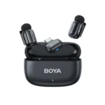 BOYA Mini-14 Wireless Microphone System Price in BD - Tiny black dual wireless transmitters with charging case and USB-C receiver.