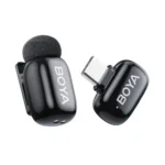 BOYA Mini-17 Ultra-Compact Wireless Microphone Price in BD - Tiny black wireless transmitter with charging case and Type-C receiver.