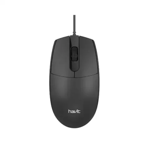 Havit MS70 Wired Optical Mouse Price in BD - Top view of Havit MS70 wired optical mouse with USB cable