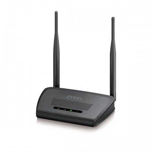 nbg-418n-500x500 Zyxel NBG-418N V2 300 Mbps Wireless Router Price in BD - Compact black single-band router design with two external antennas.