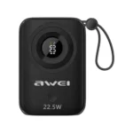 Awei P23K 10000mAh Digital Display Mini Power Bank Price in Bangladesh - Compact portable fast charger with built-in dual cables