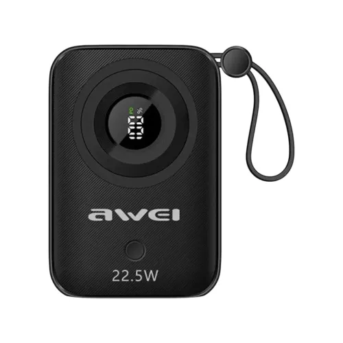 p23k-01-500x500 Awei P23K 10000mAh Digital Display Mini Power Bank Price in Bangladesh - Compact portable fast charger with built-in dual cables
