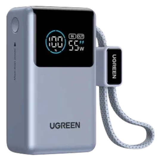 UGREEN PB727 Nexode 55W 10000mAh Power Bank with Built-in Cable Price in Bangladesh - Fast charging portable battery with digital display
