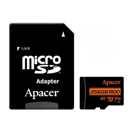 Apacer R100 SDXC/SDHC UHS-I U3 V30 256GB A2 Class 10 Memory Card with Adapter AP256GMCSX10U8-R