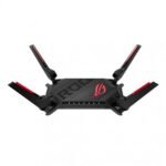 ASUS ROG Rapture GT-AX6000 Dual-Band WiFi 6 Gaming Router Price in BD - Aggressive futuristic black gaming router design with RGB ROG logo and four external antennas.