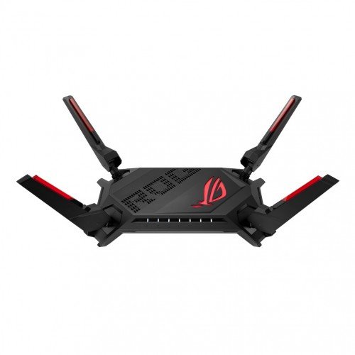 rog-rapture-gt-ax6000-02-500x500 ASUS ROG Rapture GT-AX6000 Dual-Band WiFi 6 Gaming Router Price in BD - Aggressive futuristic black gaming router design with RGB ROG logo and four external antennas.
