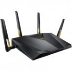ASUS RT-AX88U AX6000 Dual Band WiFi 6 Gaming Router Price in BD - Black high-performance gaming router with four external antennas.