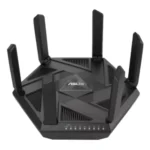 ASUS RT-AXE7800 7800Mbps Tri-Band WiFi 6E Gaming Router Price in BD - High-performance black gaming router with six antennas.