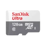 SanDisk Ultra 128GB Class 10 100MB/s Micro SDXC UHS-I Memory Card Price in BD - Red and grey micro SDXC memory card featuring 128GB capacity and 100MB/s speed label