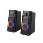 Havit SK204 RGB Gaming USB Speaker Price in BD - Front view of Havit SK204 RGB gaming speakers illuminated on desktop