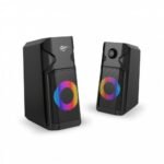 Havit SK204 RGB Gaming USB Speaker Price in BD - Front view of Havit SK204 RGB gaming speakers illuminated on desktop