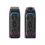 Havit SK215 2.0 RGB Bluetooth Soundbar Price in BD - Front view of Havit SK215 RGB desktop bluetooth soundbar illuminated under monitor
