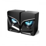 Havit SK708 2.0 RGB USB Gaming Speaker Price in BD - Front view of Havit SK708 RGB gaming speakers illuminated on desktop