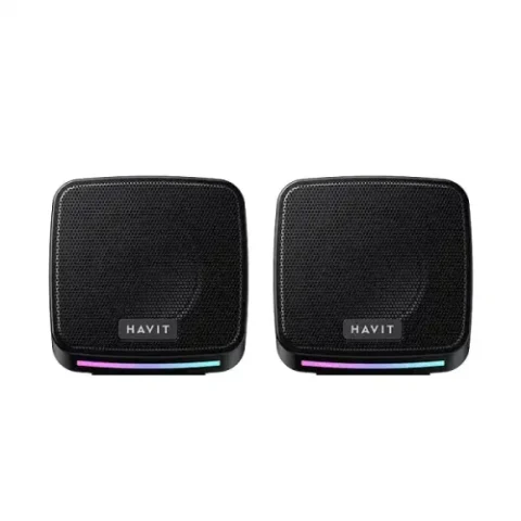 HAVIT SK764 USB Stereo Speaker Price in BD - Front view of HAVIT SK764 backlit USB stereo speakers on desktop