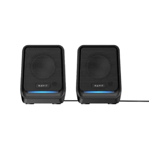 Havit SK767 RGB Gaming USB Speaker Price in BD - Front view of Havit SK767 RGB gaming speakers illuminated on desktop