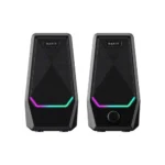 Havit SK768 RGB Stereo USB Speaker Price in BD - Front view of Havit SK768 RGB gaming speakers illuminated on desktop