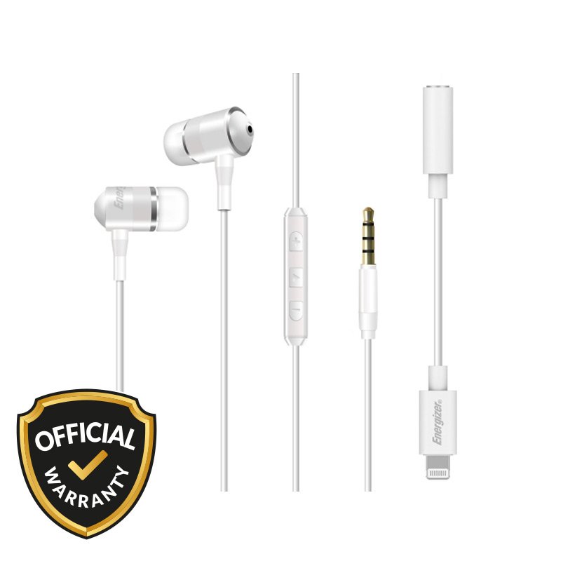 Energizer UIL35WH Wired Earphone with Lightning Audio Converter White Original