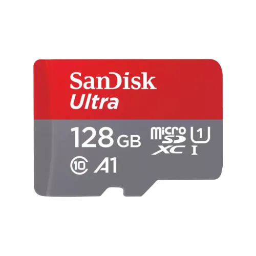 SanDisk Ultra 128GB Class 10 140MB/s MicroSDXC UHS-I Memory Card Price in BD - Red and grey micro SDXC memory card featuring 128GB capacity and 140MB/s transfer speed rating