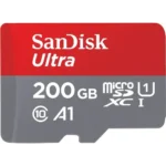 SanDisk Ultra 200GB Class 10 100MB/s microSDXC UHS-I Memory Card Price in BD - Grey and red micro SDXC memory card featuring 100MB/s transfer speed rating and 200GB capacity