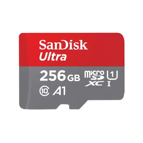 SanDisk Ultra 256GB Class 10 150MB/s MicroSDXC UHS-I Memory Card Price in BD - Red and grey micro SDXC memory card featuring 256GB capacity and 150MB/s transfer speed rating