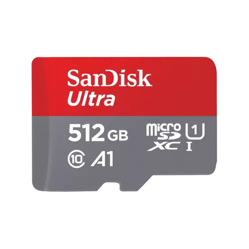 SanDisk Ultra 512GB Class 10 150MB/s MicroSDXC UHS-I Memory Card Price in BD - Red and grey micro SDXC memory card featuring 512GB capacity and 150MB/s transfer speed rating