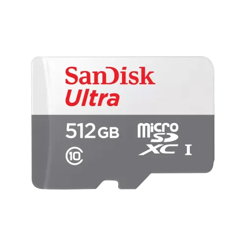SanDisk Ultra 512GB Class 10 100MB/s microSDXC UHS-I Memory Card Price in BD - Grey and white micro SDXC memory card featuring 100MB/s transfer speed rating and 512GB capacity