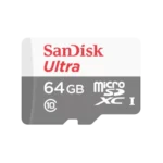 SanDisk Ultra 64GB Class 10 100MB/s microSDXC UHS-I Memory Card Price in BD - Grey and white micro SDXC memory card featuring 100MB/s transfer speed rating and 64GB capacity